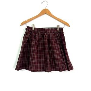 Maroon Plaid Buckle Waist Skirt